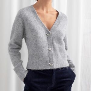 & Other Stories Silver Dinosaur Button Grey Cardigan